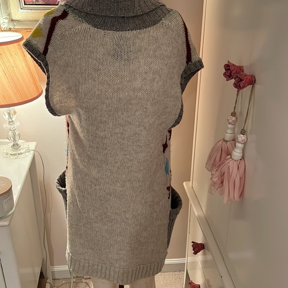 Vintage Free People 100% wool long vest sweater Aztec print - Picture 6 of 9